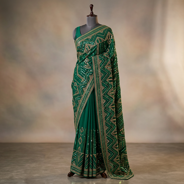 Designer saree with contemporary embroidery and modern patterns