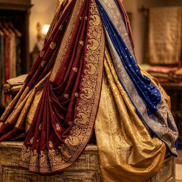 Luxurious Indian silk sarees with rich textures and vibrant colours