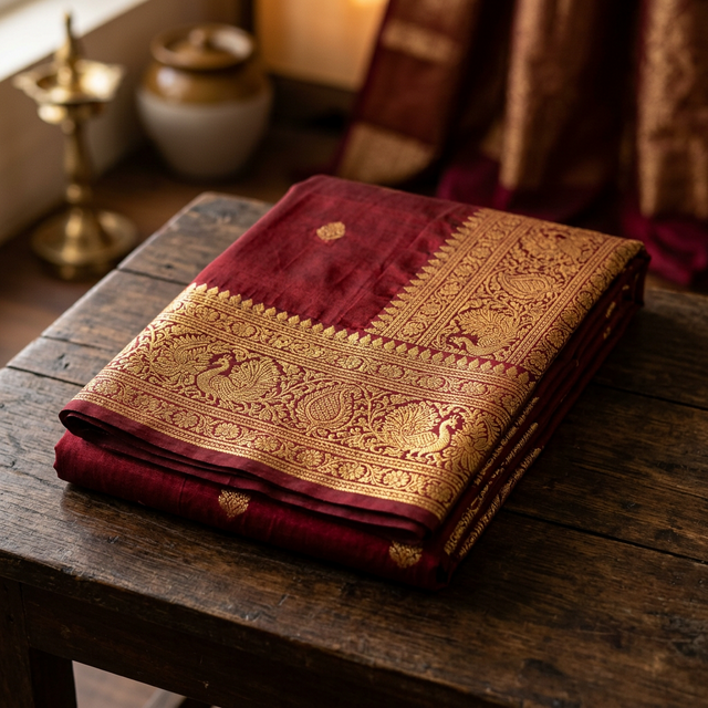 Royal Silk saree with gold zari border and traditional weaving